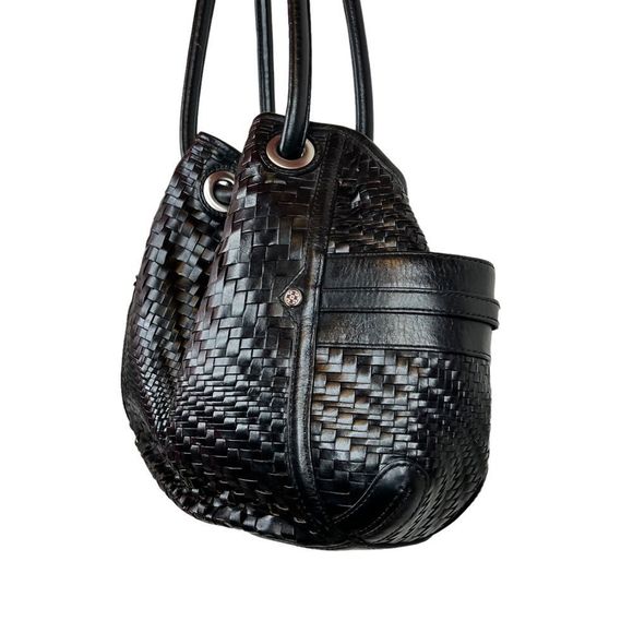 COLE HAAN Village Weave Leather Handbag Hobo or Circular in Black - Picture 7 of 16